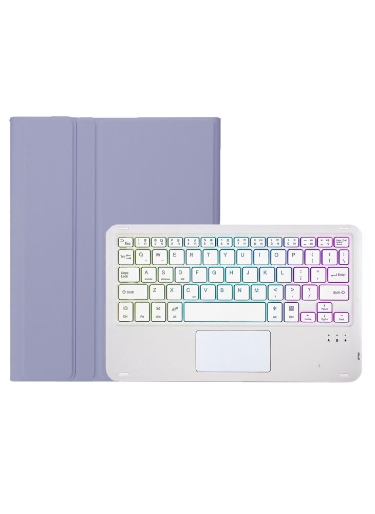 A10B-AS for iPad (2025)/10.9 (2022) Leather+TPU Tablet Foldable Stand Cover with Touchpad Bluetooth-Compatible Keyboard - Purple - Image 5